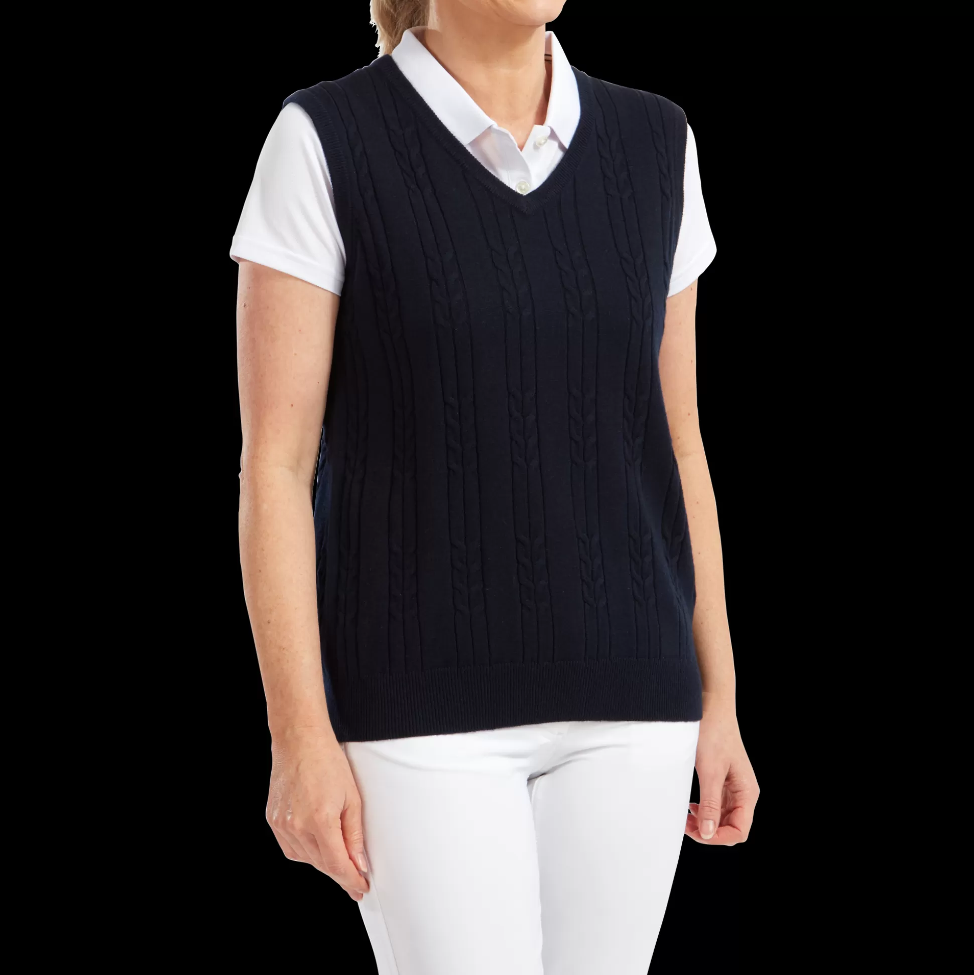 FootJoy Women's Wool Blend Cable Knit V-Neck Vest